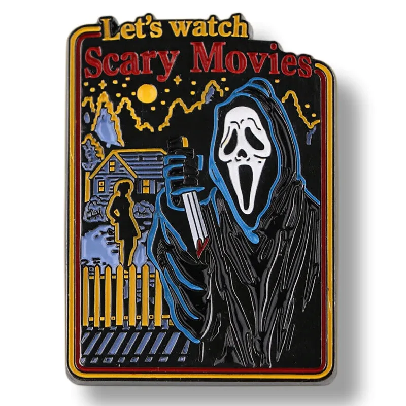 

Ghostface Let's Watch Scary Movies Enamel Pin Brooch Metal Badges Lapel Pins Brooches for Backpacks Luxury Jewelry Accessories