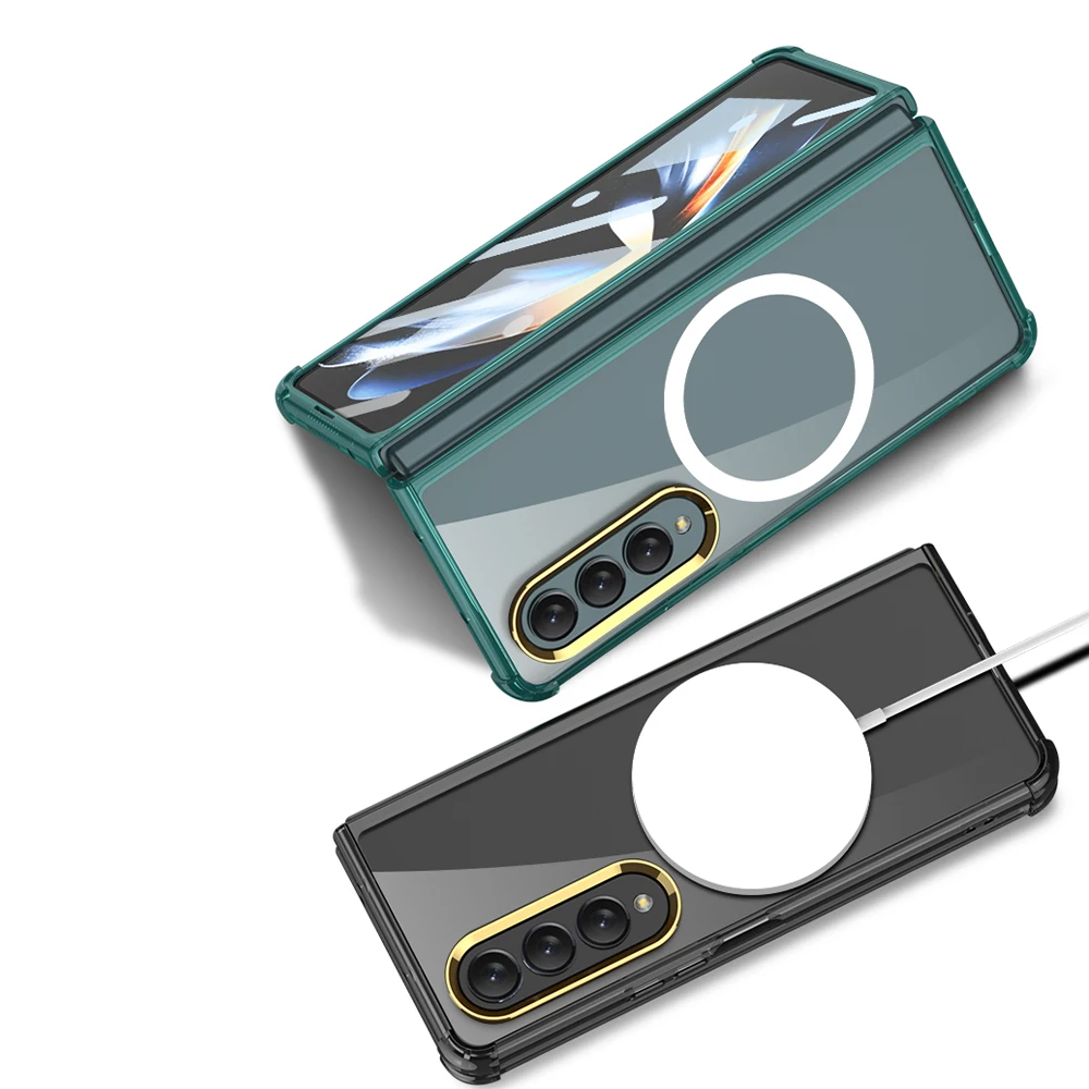 Suitable for Samsung z fold4 film integrated, solid color magnetic ring, and wireless charging creative protective cover