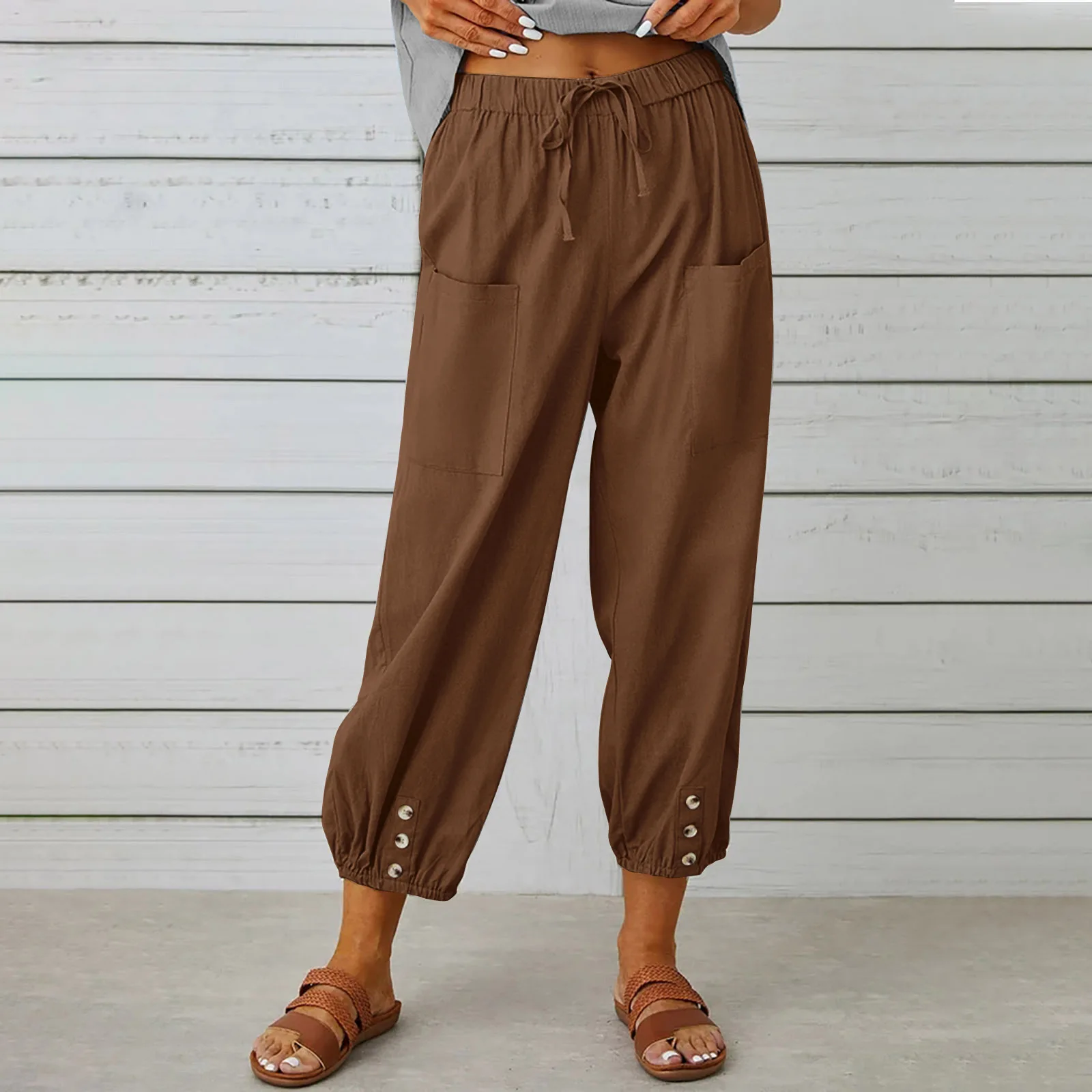 Spring Summer 2023 new Cotton Linen Pants For Women Trousers Loose Casual Solid Color Women Harem Pants Capri Women's Summer