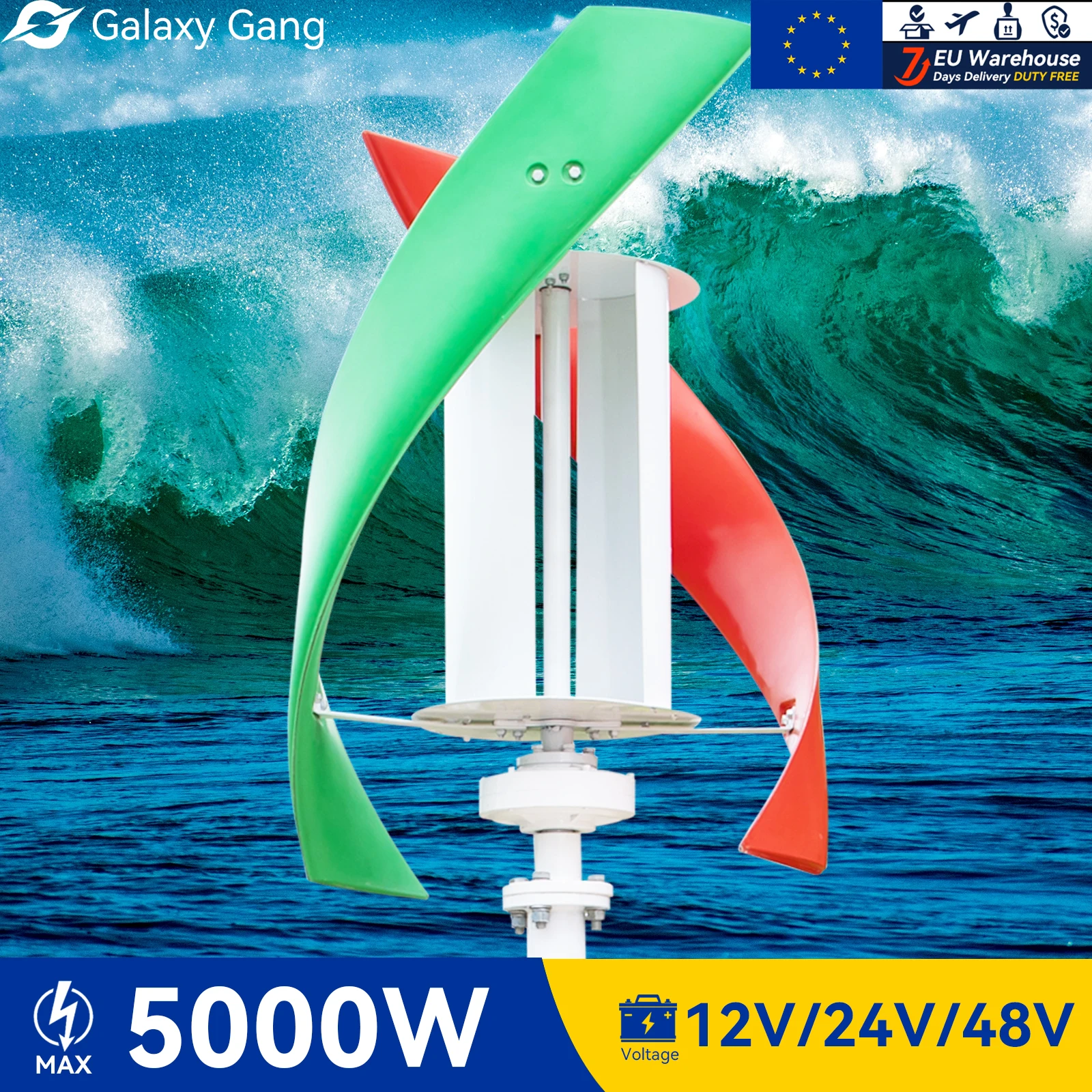 

Портативный турбинный генератор, 5000 Вт, 2 лопасти вентилятора, 12 В, 24 В, 48 В