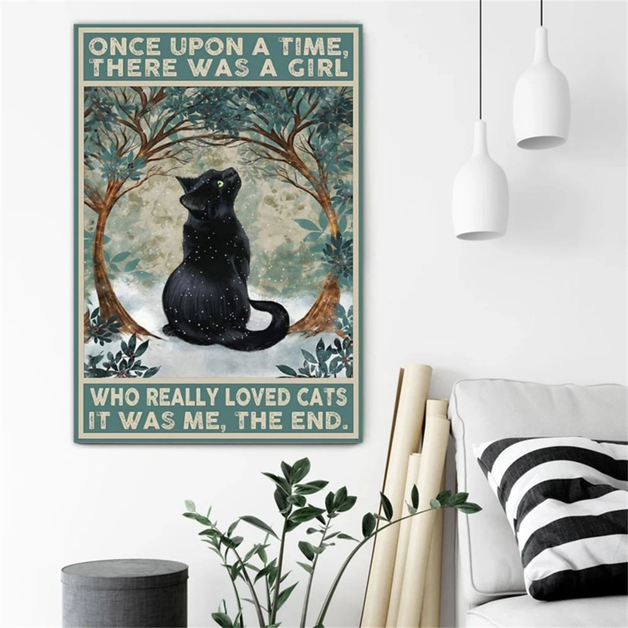 

Once Upon A Time There Was A Girl Loves Cats Poster Black Cat Lover Gift Painting Home Decor Wall Art HD Print Canvas Picture