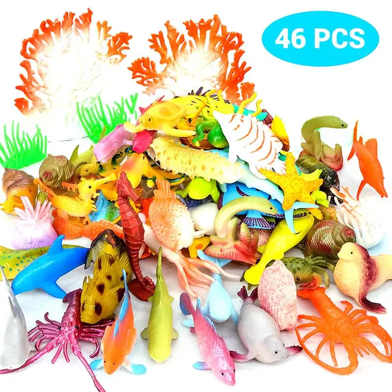 

10-46pcs Ocean Sea Animal Figure Toys Set Realistic Under The Sea Life Figure Bath Toy for Kids Educational Toy Aquarium Decor