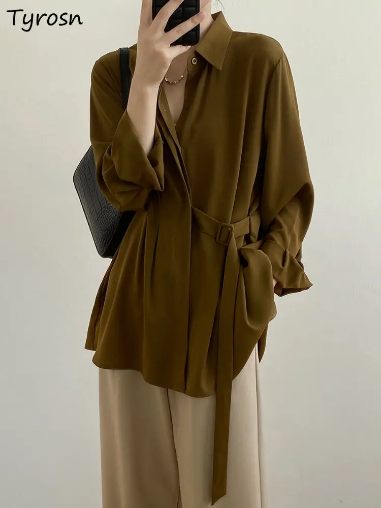 

Shirts Women Design S-3XL Creativity Casual All-match Simple Pure Daily Stylish Korean Style Loose Office Ladies Spring Lace-up