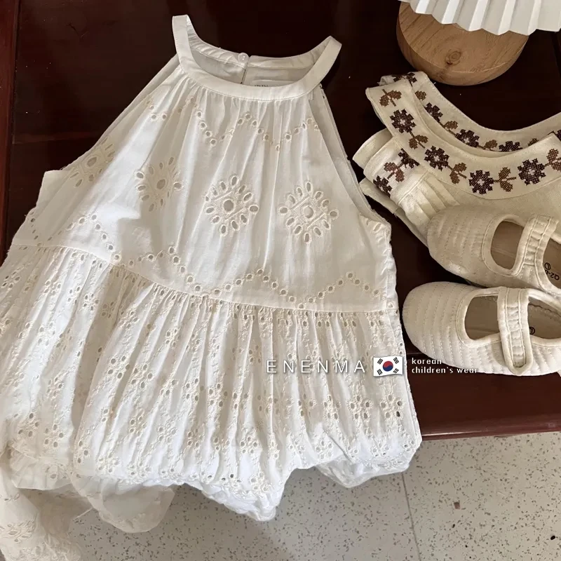 

Girls Baby Dress 2023 Summer Little Girl Fashionable Sling White Mid length Tank Top Dress Children's White Cotton Dress