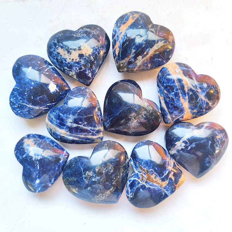 

1kg Sodalite Love Heart Natural Crystal Crafts 50mm Polished Palm Stone Energy Reiki Healing Stone For Home Decoration FGH