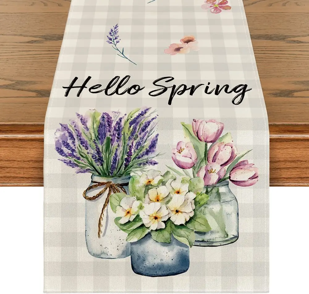 

Easter Decorations Flags Tulip Flower Style Linen Table Runner Wedding Coffee Table Decor Party Dining Antifouling Table Runners