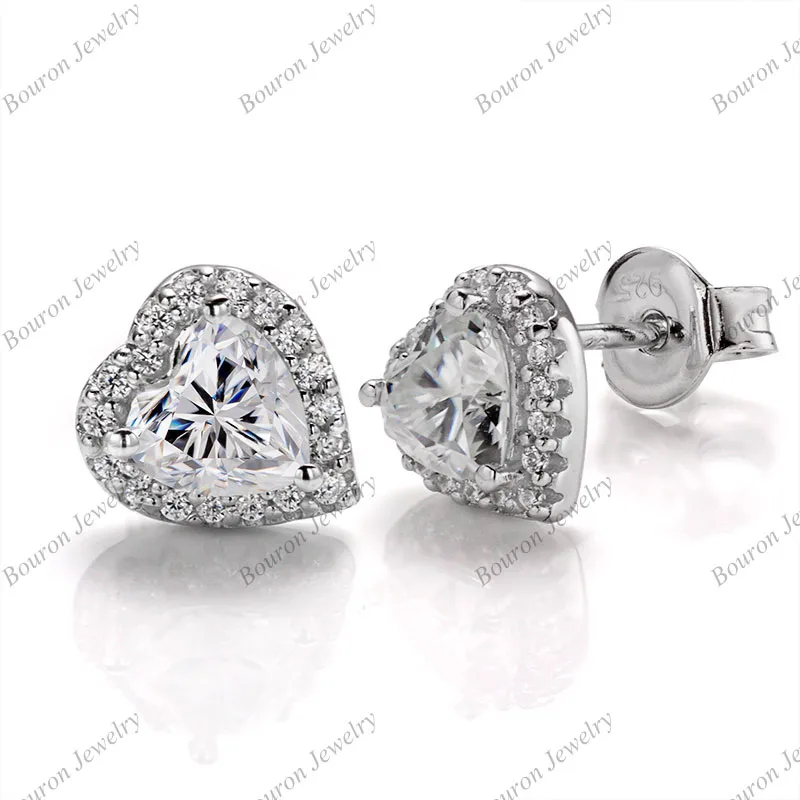 

S925 Stud Earring Heart Moissanite Gemstone Earring 925 Sterling Silver Jewelry Bouron 6.5x6.5mm