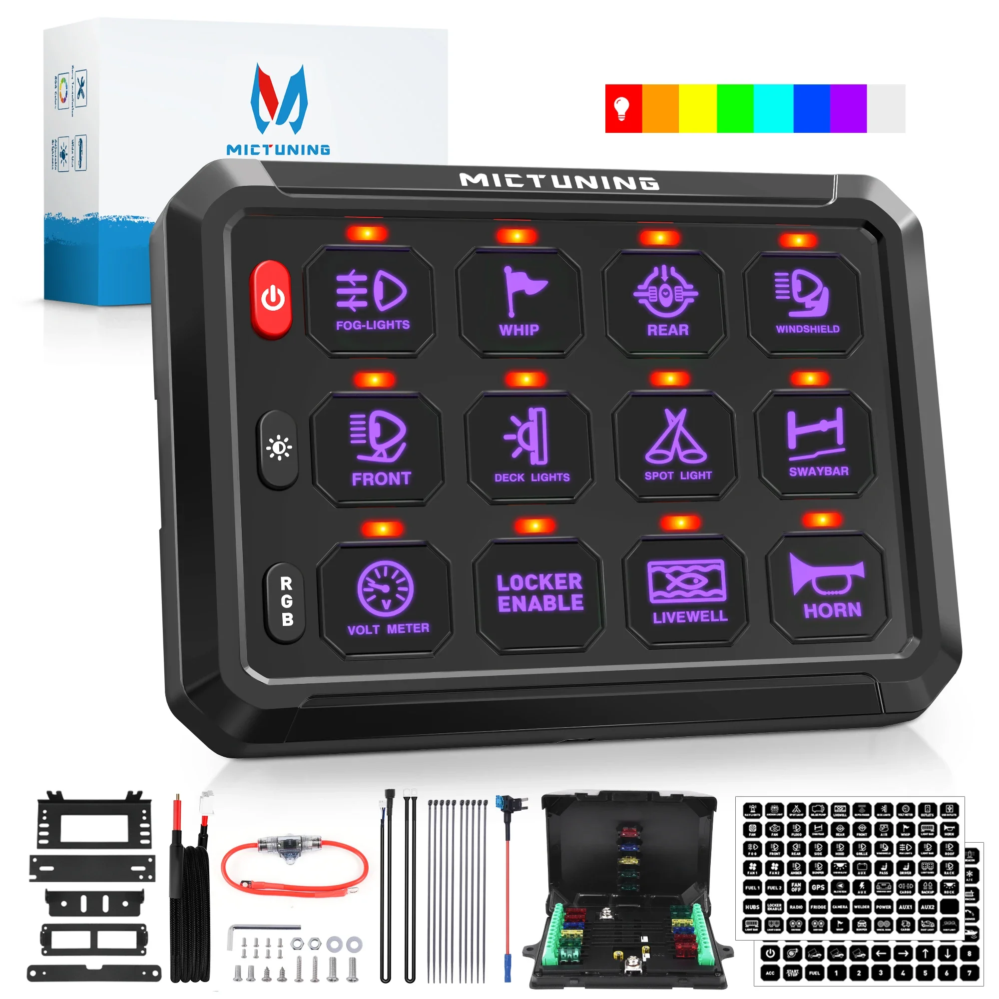 

5-дюймовая многофункциональная панель переключателей RGB серии MICTUNING P1S — 8/12 групповых тумблеров управления с интеллектуальной системой реле для грузовика