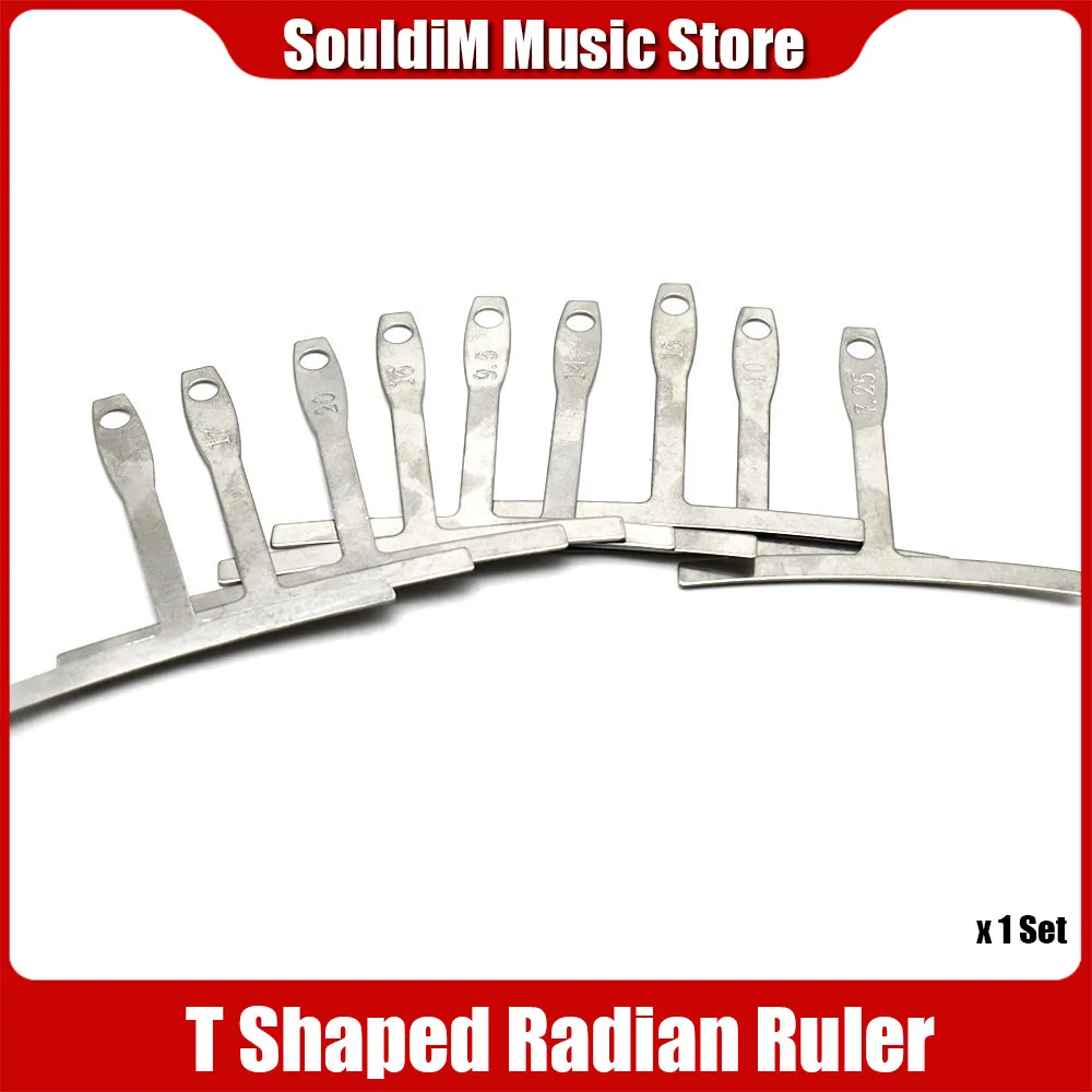 

A Set 9 Pcs T Shaped Guitar Bass Ukulele Fingerboard fret wire Setup Curved Gauge Radian Ruler Measuring Caliper Ruler Gauge