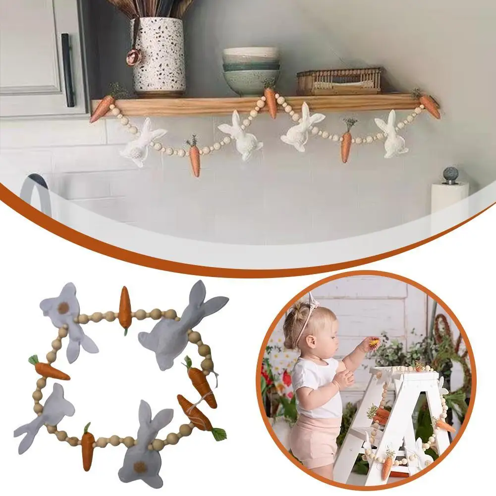 Пасхальный кролик морковная гирлянда фетровая с деревянными бусинами для