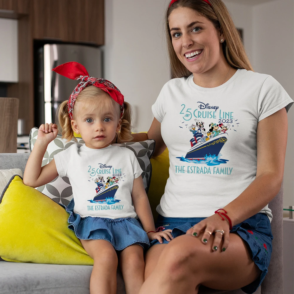 

Disney 25th Anniversary Cruise Line Family T-shirt Mickey Mouse Cute Mom and Daughter Travel Clothes Summer Tops Free Shipping