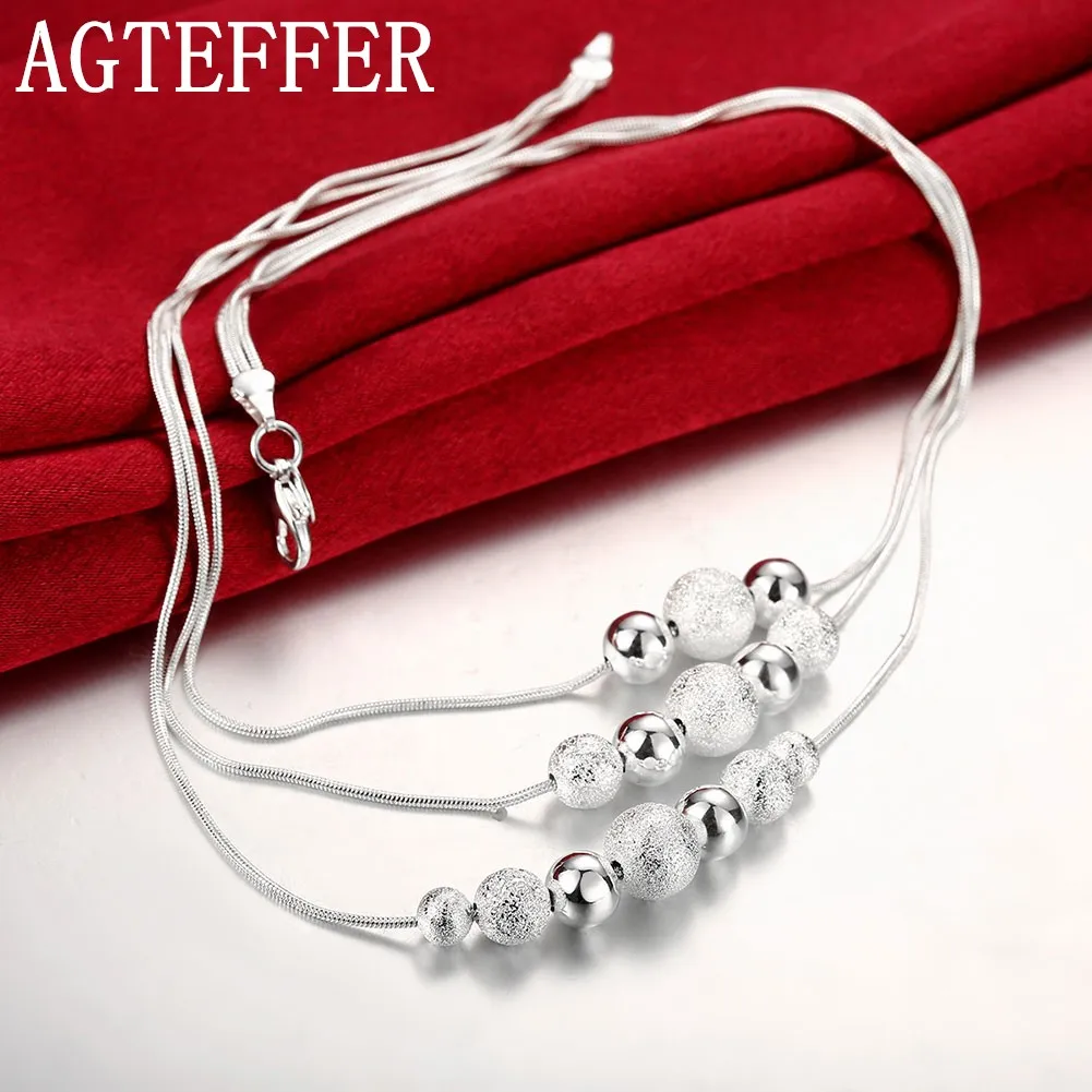 

Цепочка AGTEFFER из серебра 925 пробы с трехрядными бусинами и змеей, ожерелье 18 дюймов для женщин, свадебная бижутерия, подарок