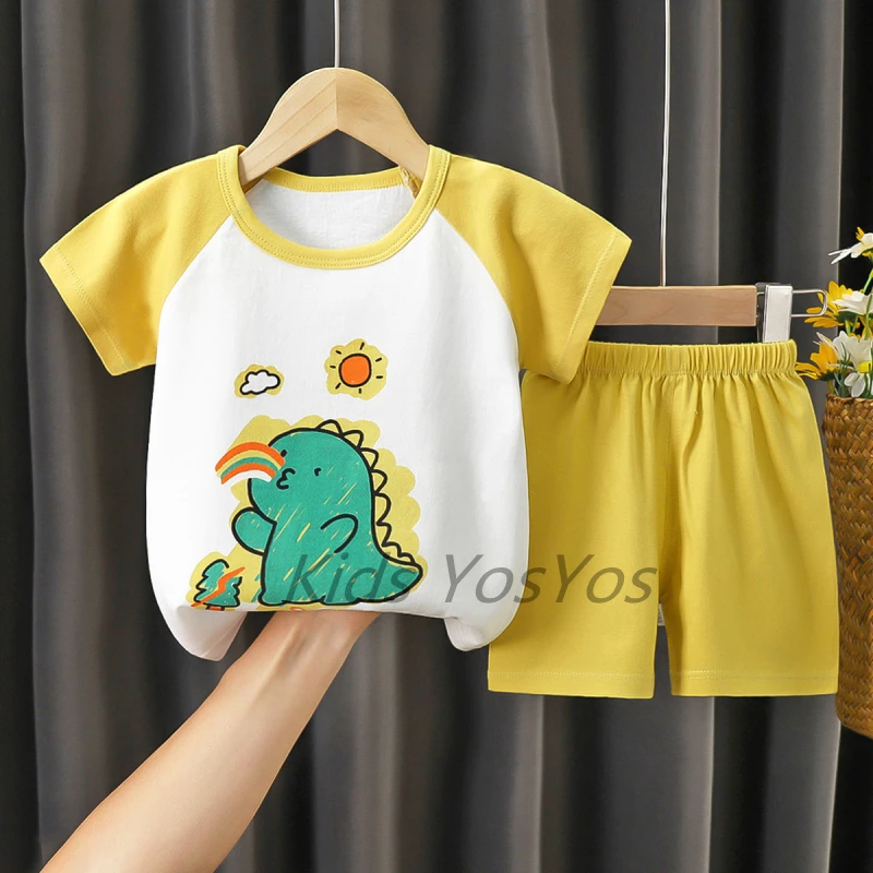 

Kids Pajamas Set Summer Cartoon Dinosaur Sleepwear Baby Homewear Children's Clothing Top+Shorts 2pcs Nightwear Pijamas Infantil