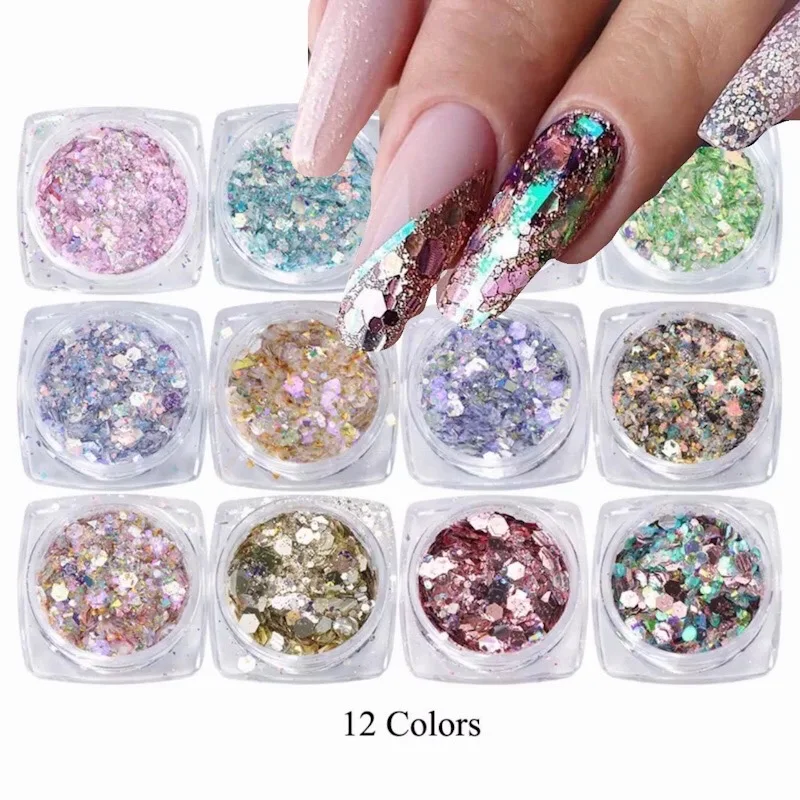 

12 colour Nail Glitter Mix Powder Sequins Nail Sparkles Shiny Makeup Glitter Dust Nail Art Decoration Nails Set Arts