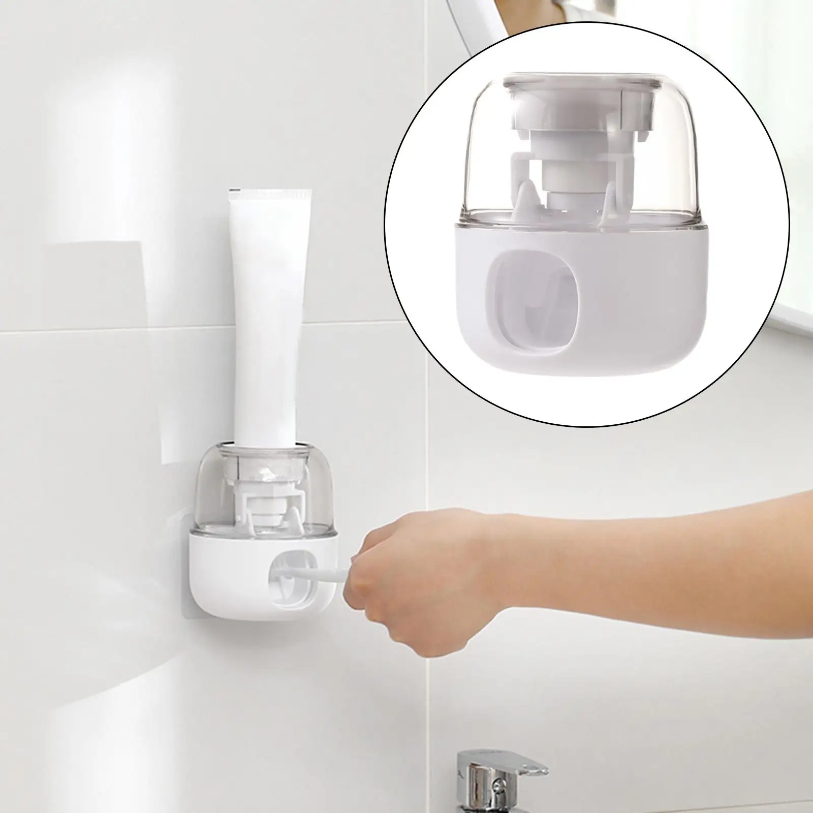 

Automatic Toothpaste Dispenser Punch Free Organizer Suction Storage Hands Free Wall Mounted Squeezer for Bathroom Adults Kids
