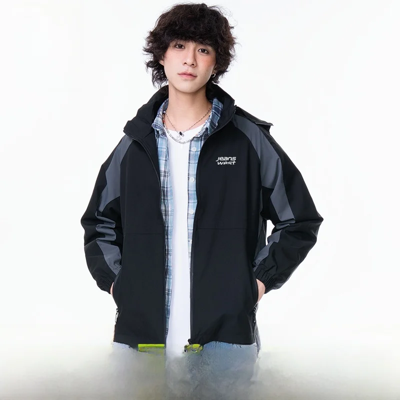 Ei Zhenvis Лоскутная цветная подходящая дышащая износостойкая куртка с капюшоном