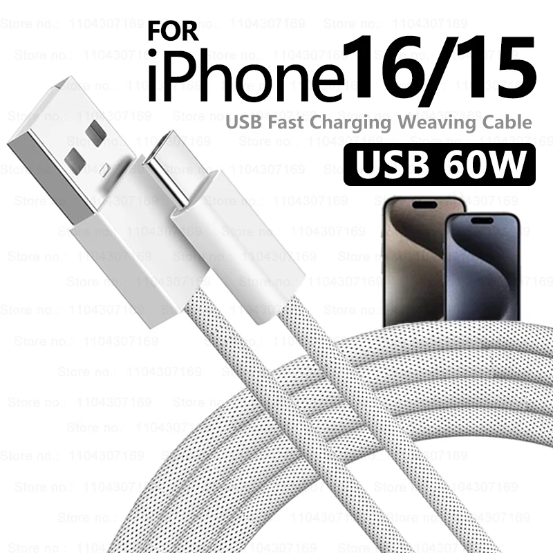 Фото Оригинальный кабель для быстрой зарядки USB-C Carplay мощностью 60 Вт для Apple iPhone 17 16 Pro Max 15 Plus, зарядный кабель типа C Xiaomi Samsung №1