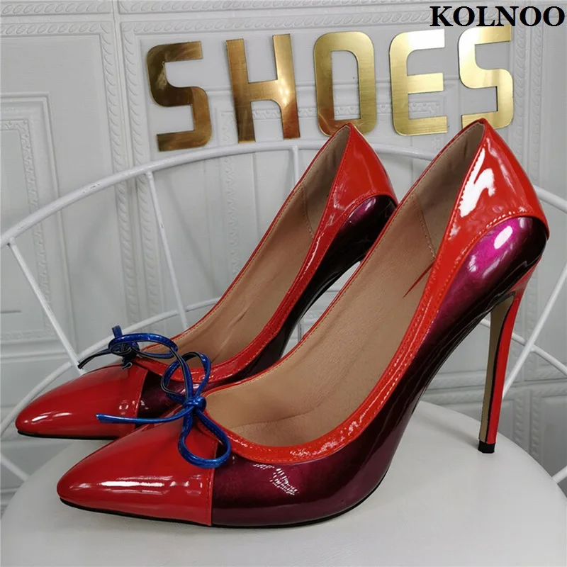 

Kolnoo Handmade New Women's High Heels Pumps Bowtie-knot Patchwork Party Dress Shoes Real Pictures Evening Fashion Court Shoes