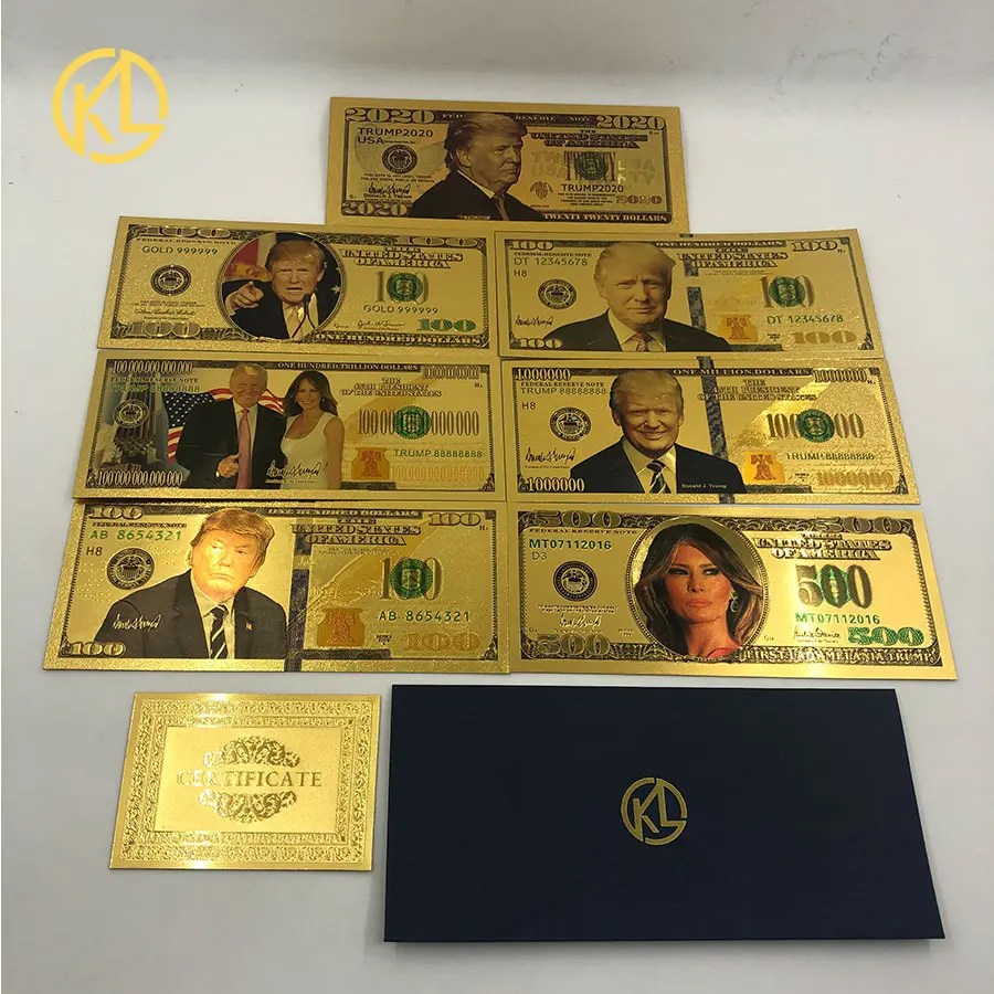 

7 pcs/set America First Lady Melania Trump Donald Trump 100 500 2020 1000000 US Dollars Plastic Cards for Collection and gifts