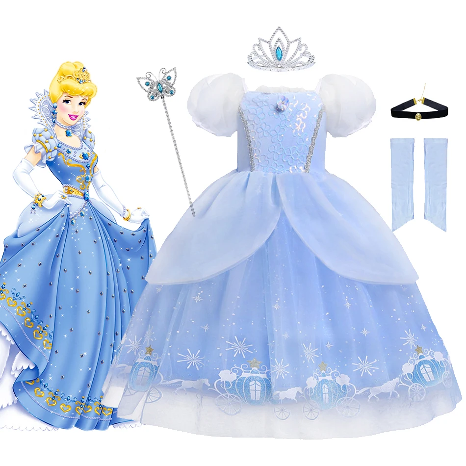 

Disney Cinderella Princess Cosplay Dress for Girl Kids Ball Gown Sequin Carnival TUTU Puff Mesh Clothing for Birthday Gift