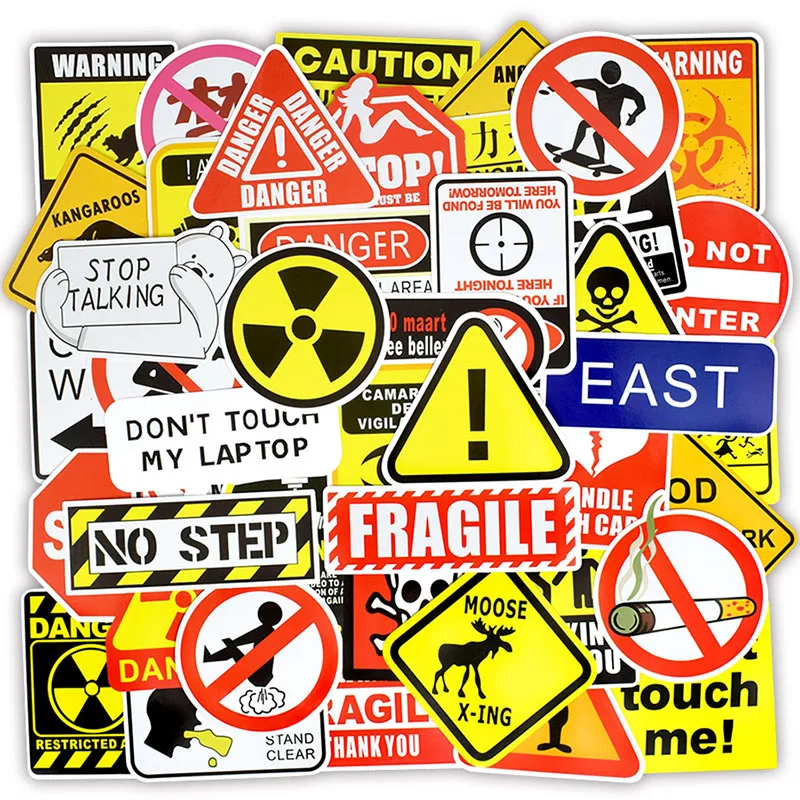 

10/30/50PCS Warning Stickers Danger Banning Signs Reminder For Waterproof Decal DIY Laptop Sticker Motorcycle Luggage Snowboard