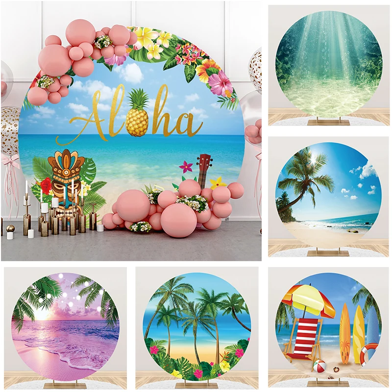 

Sea Beachside Party Decor Round Backdrop Seaside Beach Hawaii Scenic Custom Birthday Event Photographic Background Props