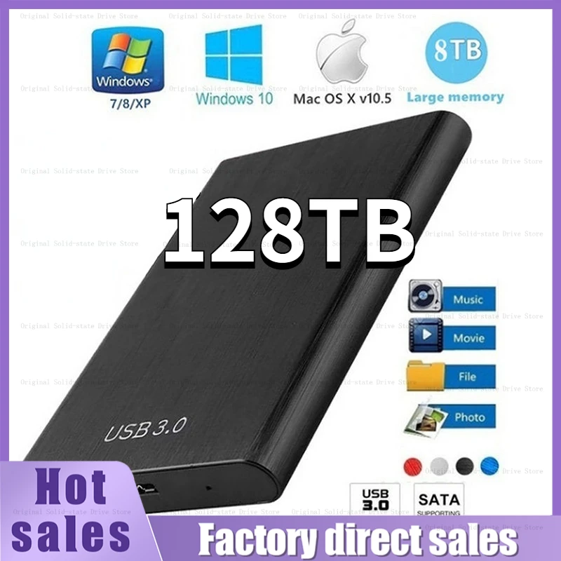 

Portable High-speed 2TB SSD 4TB External Hard Drive Mass Storage USB 3.0 8TB 16TB 32TB 64TB 128TB Original Mobile SSD for Laptop