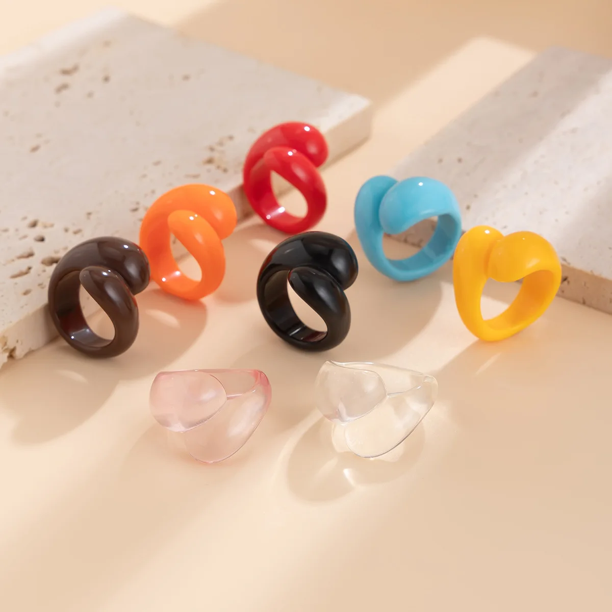 KMVEXO новые корейские красочные прозрачные каплевидные Акриловые Кольца из смолы