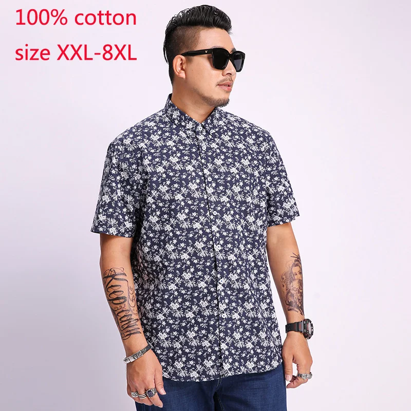 

New Fashion Summer Super Large Men Short Sleeved Loose Casual Shirts Print Single Breasted Plus Size 2XL 3XL 4XL 5XL 6XL 7XL 8XL