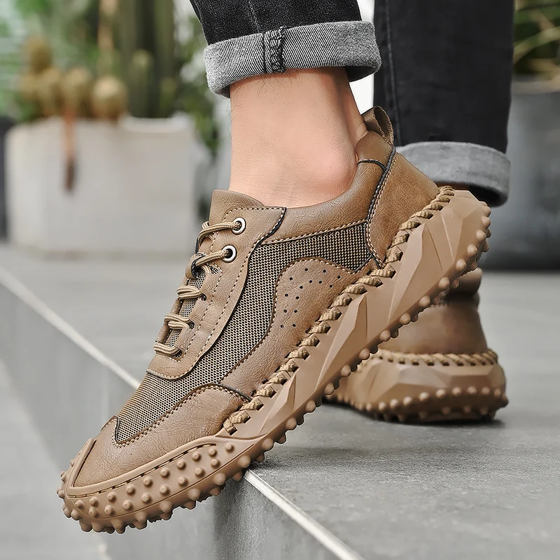 

High Quality Handmade Men Casual Shoes New Leather Breathable Sneakers Shoes Soft Comfy Loafers Moccasins Outdoor Men's Shoes
