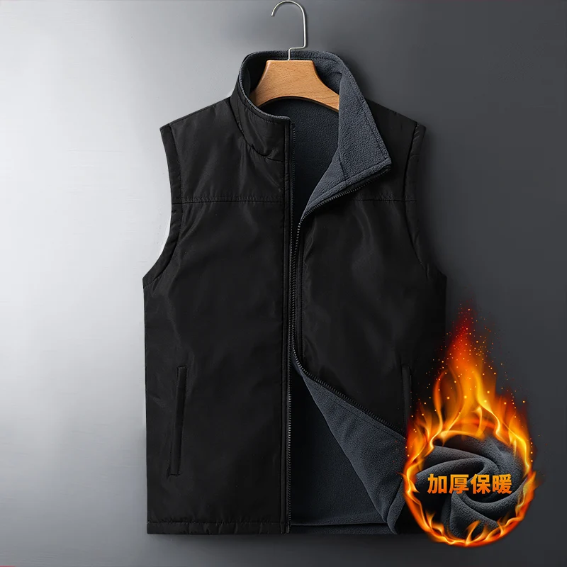 

Men's vest, father, elders keep warm, wear brushed solid color zipper on both sides, wear durable at home, windproof and light