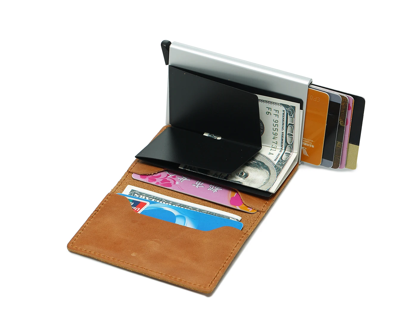 Мужской Кожаный Кошелек Минималистичный Тонкий Из Алюминиевого Сплава С