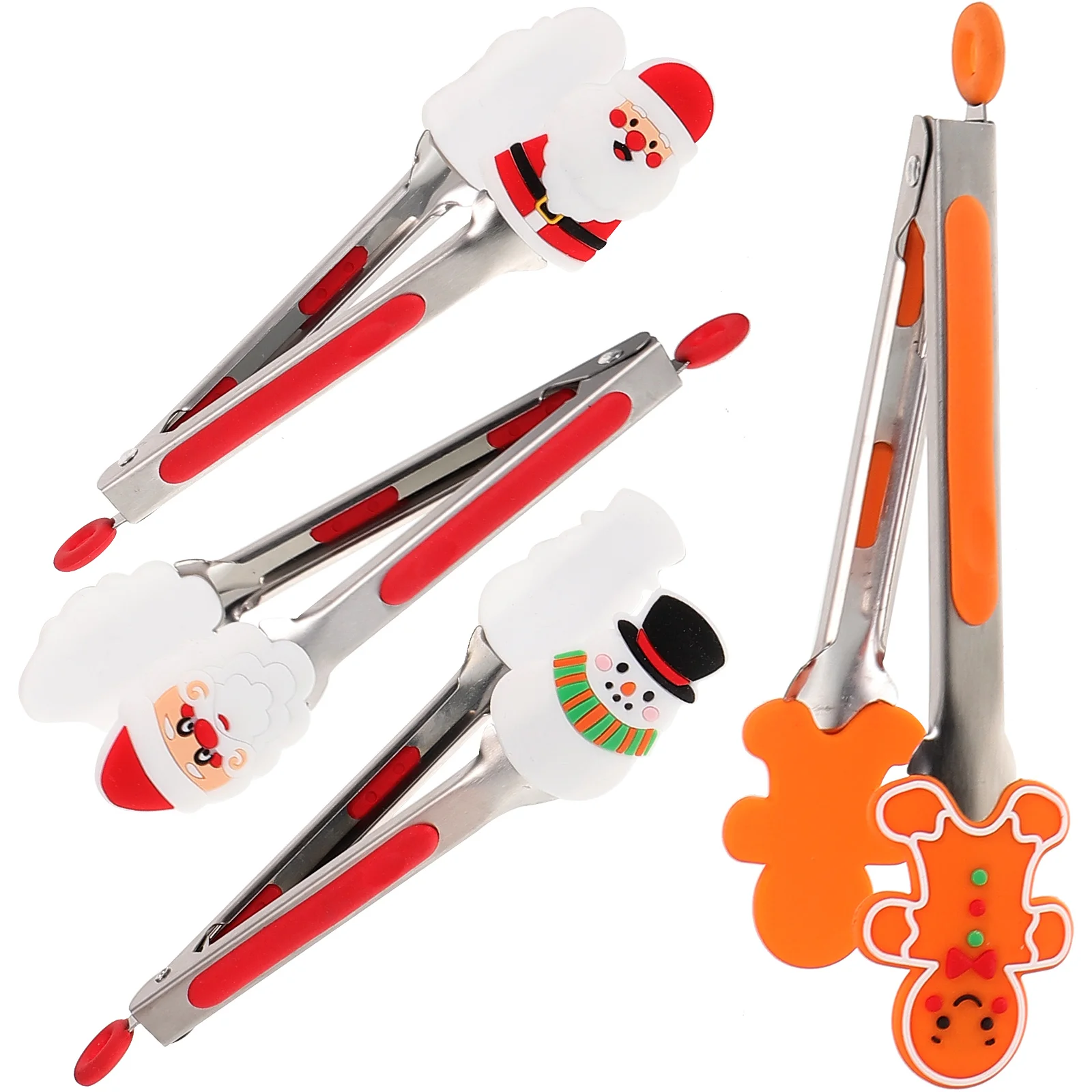 

4Pcs Stainless Steel Kitchen Tongs Heat Resistance Barbecue Tong Xmas Serving Food Tongs (Random Style)