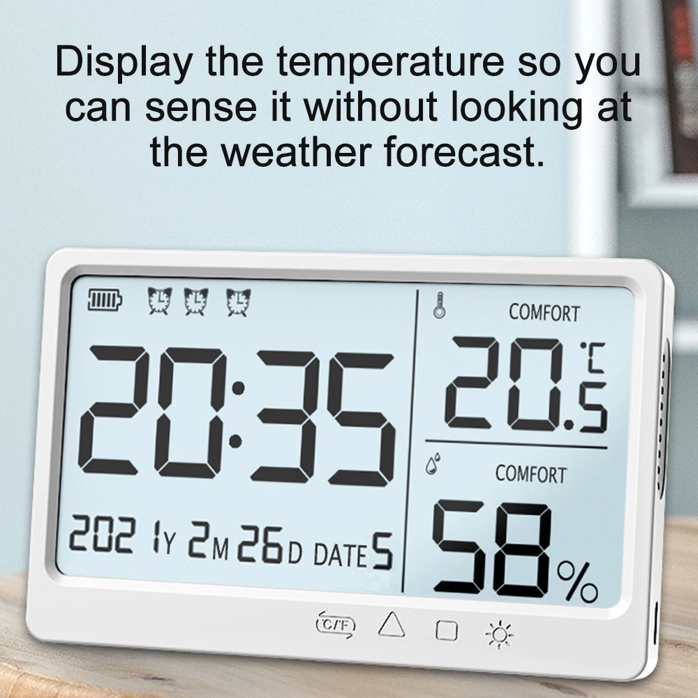 Electronic Weather Station Thermometer Digital Temperature Humidity Meter High Precision Hygrometer Alarm Clock LCD Screen