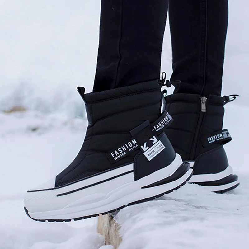 

Winter Thick Mens Snow Boots Plus Velvet Warm Side Zipper Outdoor Casual Women\Men Short Boots Cold Resistance Men Cotton Shoes