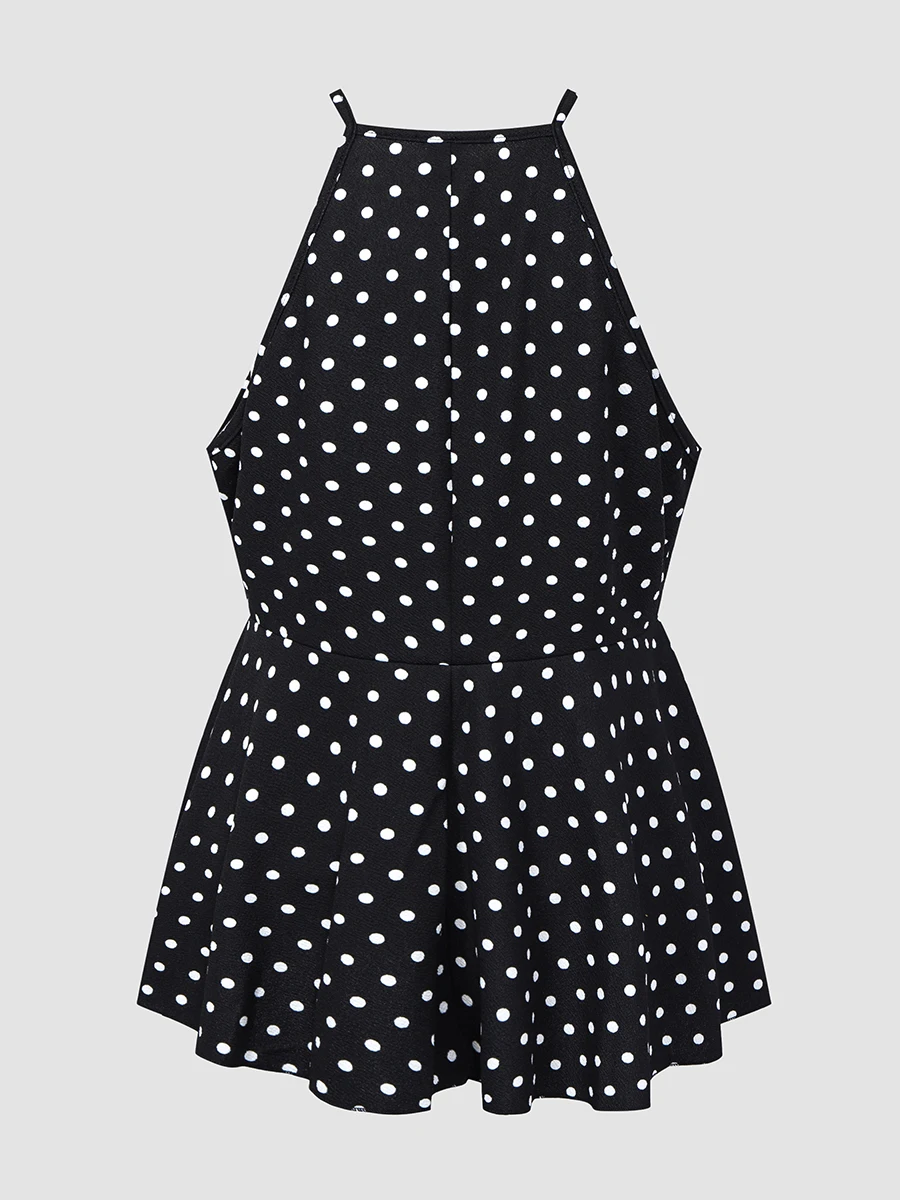 Finjani Women's Polka Dot Print Tank Top Sleeveless Skinny Pleated Hem Plus Size Vest For Summer