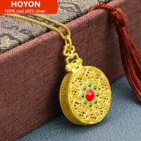 hoyon new 3d hard gold inlaid filigree sand gold pendant couples gifts handmade collection sachet pendant jewelry 14k with chain