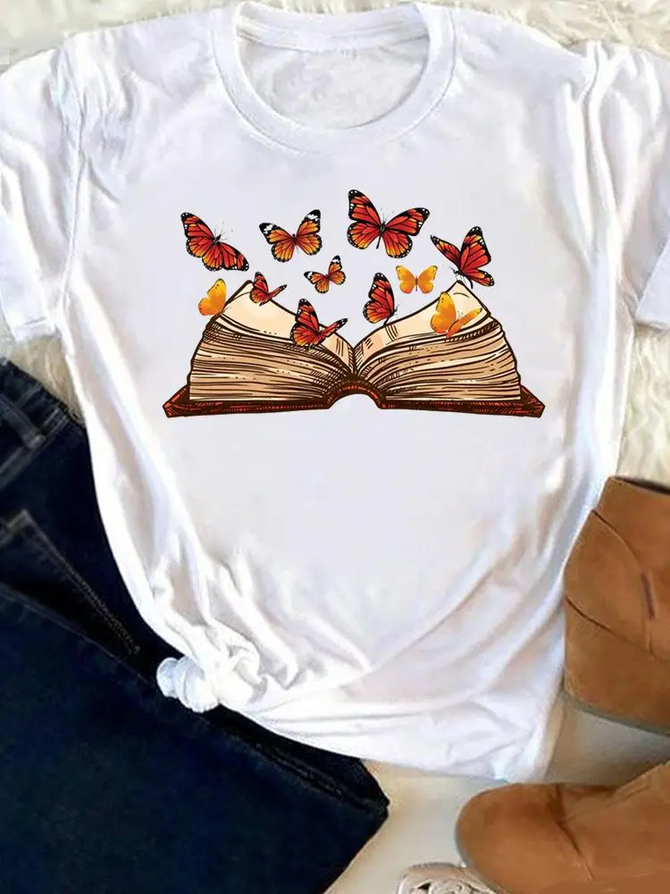 

Женская футболка с коротким рукавом, круглым вырезом и принтом «Книга любви»