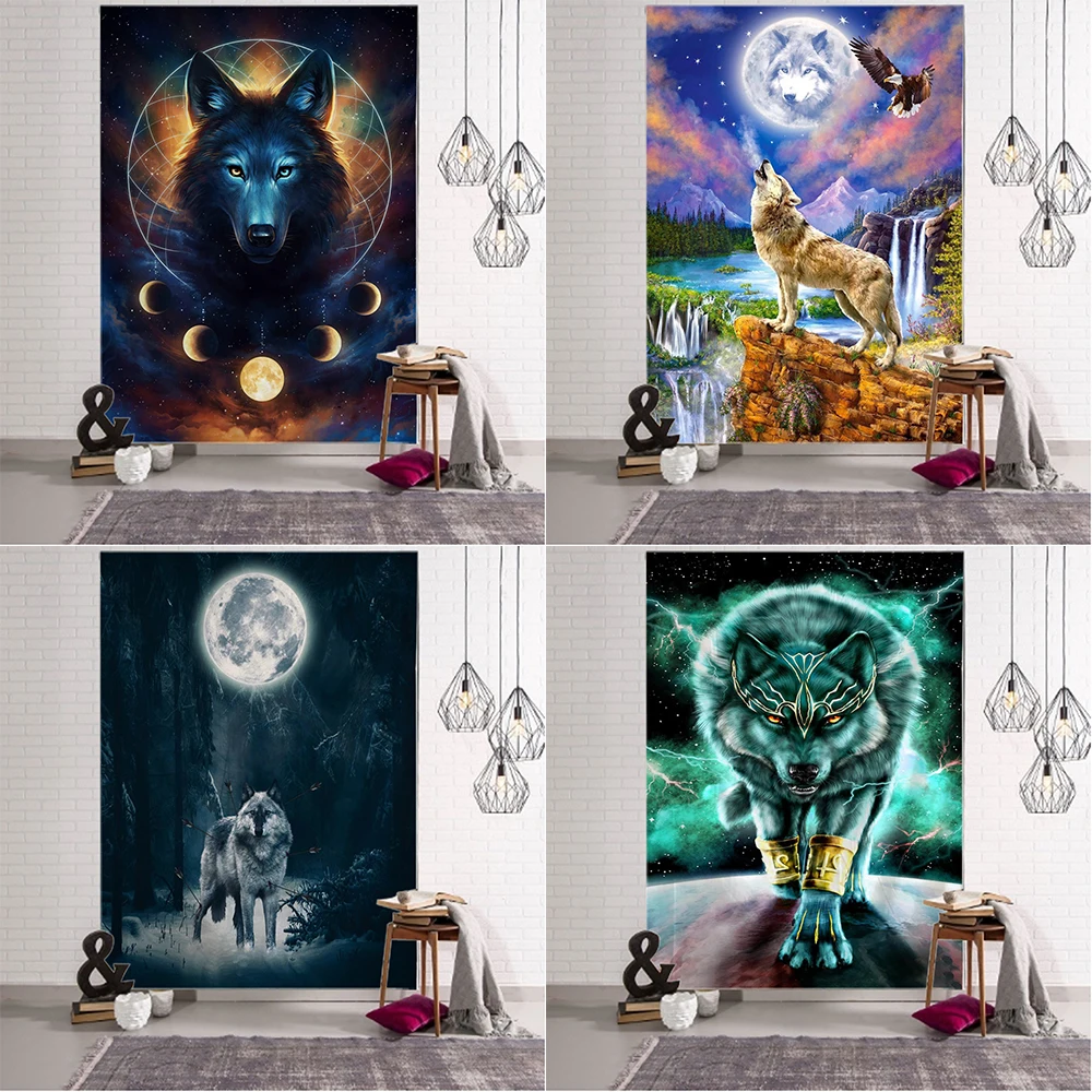

Customizable Psychedelic Tapestry Mandala Wall Hanging Wild Animal Wolf Tapestry Wall Hanging Decorative Wall Covering Tapestry