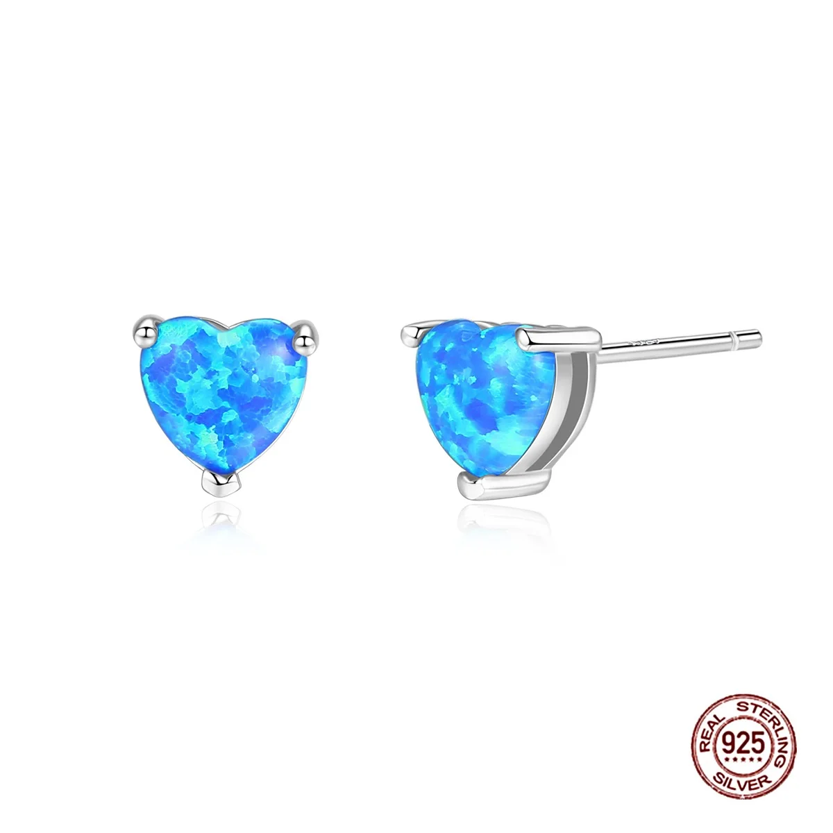 

Luxury Trendy Opal Zircon Stud Earrings S925 Sterling Silver For Women 2022 White Blue Heart Cut Stud Earrings Gift for Girls