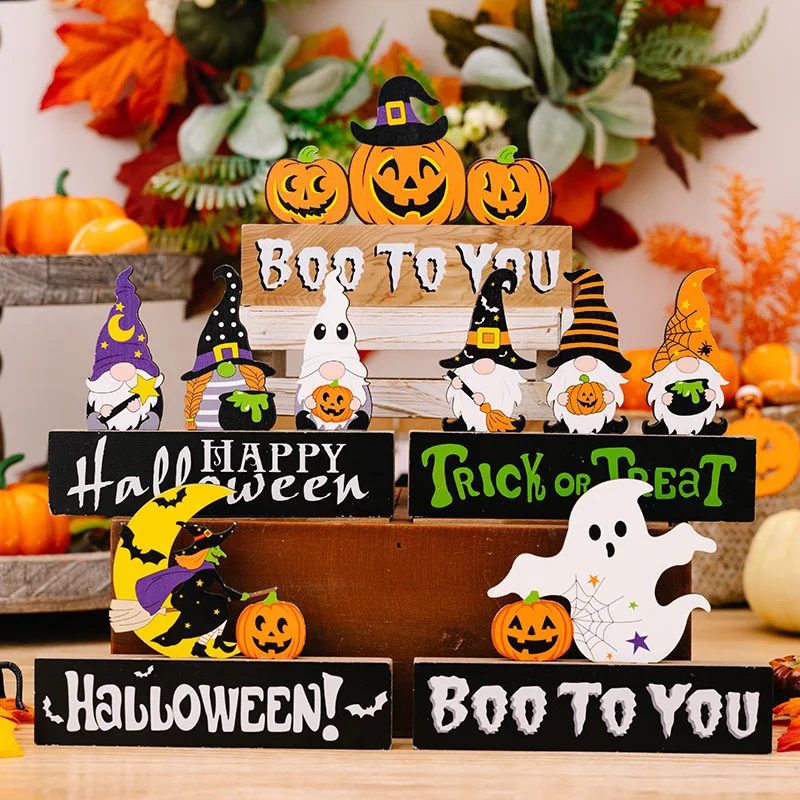 Trick or Treat Day Decor Halloween Pumpkin Letter Wooden Decoration Tree Shaped Ghost Table Decoration Ghost Festival Dead Party