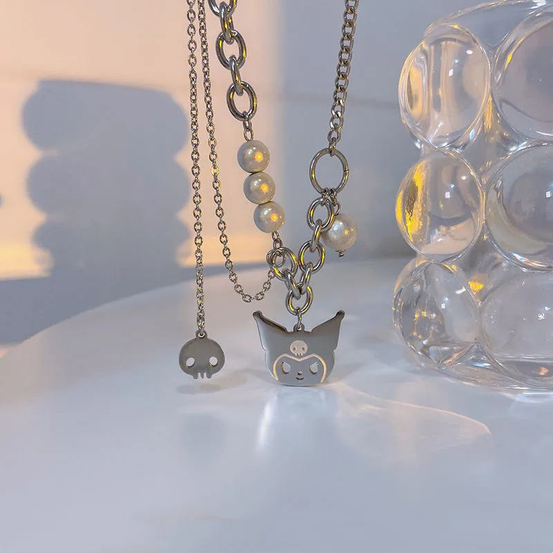 

Аниме Sanrio Kawaii Kuromi Cinnamoroll мультяшный кулон отражающий жемчуг кисточка Сращивание ключицы цепочка индивидуальный нишевой дизайн