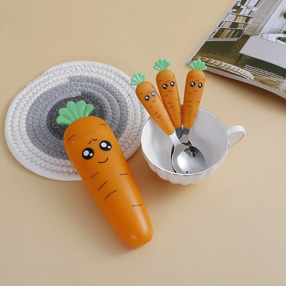 

Kids Stainless Steel Baby Feeding Eating Training Kitchen Tableware Complementary Spoon Carrots Set Spoon Fork Flatware