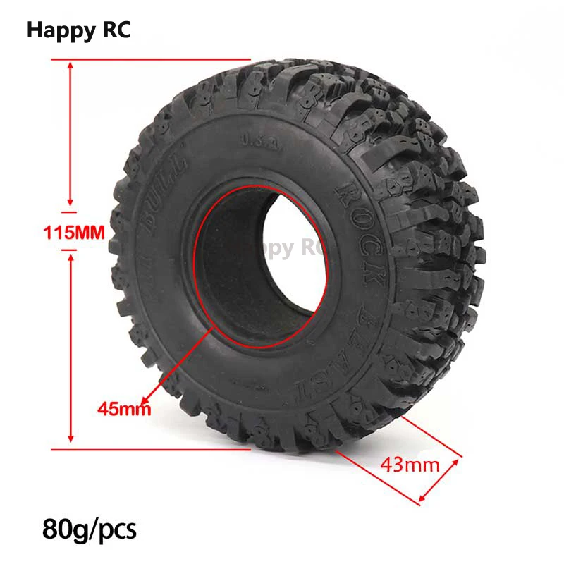 

4pcs 115mm Rubber Mud Grappler Tires For 1:10 Rc Crawler Axial Scx10 Scx10 Ii 90046 90047 Trx4 Defender G500 Trx6 G63