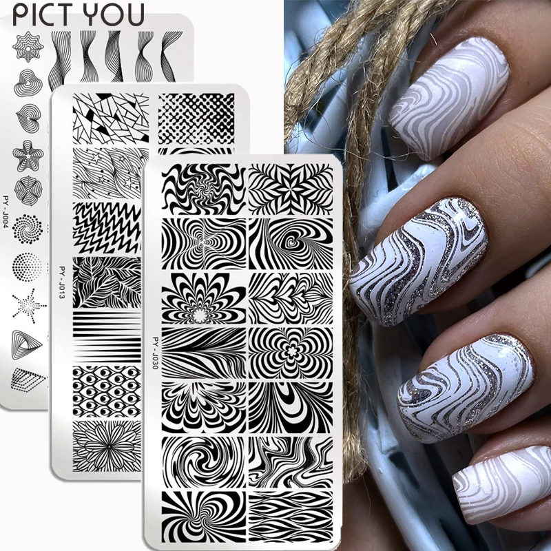 PICT YOU Geometry Nail Stamping Plates Lines Animal Fruits Theme Template Plate Mold Nail Art Stencil Tools