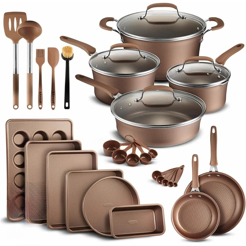 Набор посуды-23 шт.-золотые многоразмерные кастрюли с крышками сковородки для и