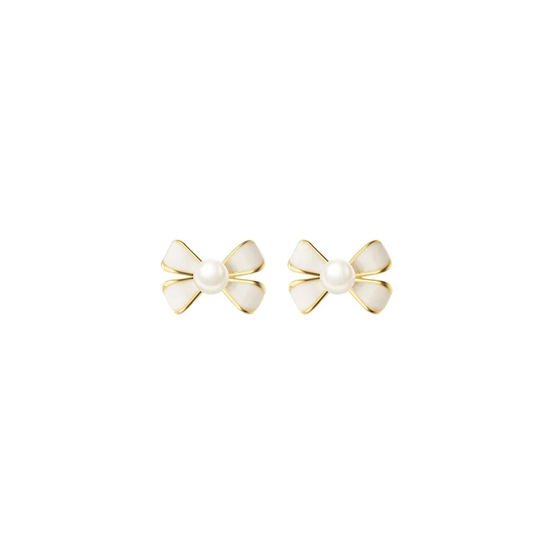 

Bowknot Pearl Flower Bow Zircon Lucky Love Heart Mother's Day Earrings Woman Girl Wedding Blessing Ear Studs Jewelry