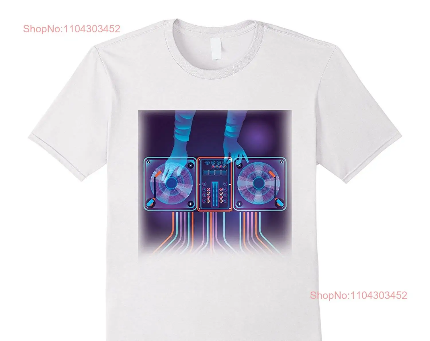 EDM Футболка DJ Night Club Turntable Фиолетовый Синий Розовый Диск Жокей с длинными или