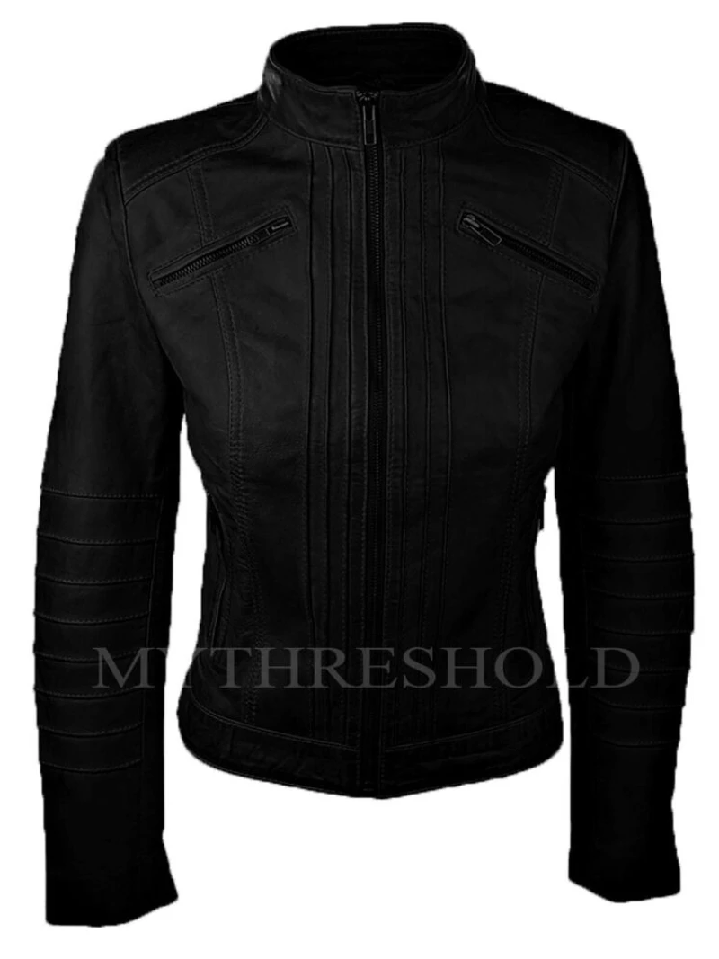 Women Genuine Lambskin Black Leather Jacket Slim fit Biker Motorcycle Jacket
