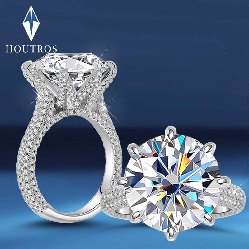 

Houtros 10ct Luxury High Carbon Diamond Ring 925 Sterling Silver Solitaire Big Gemstone Ring Party Wedding Fine Jewelry